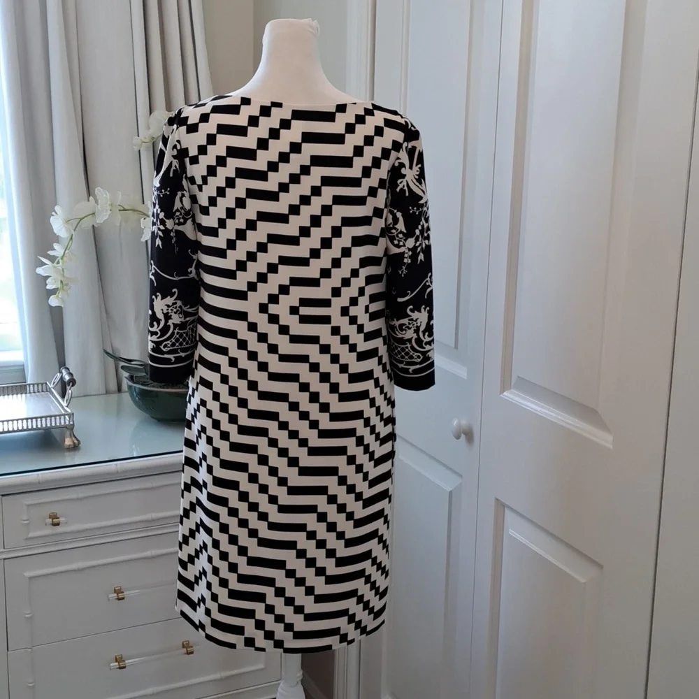 Weekend‎ Max Mara Womens Black/Cream Geometric Print Shift Dress 6